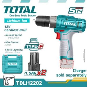 Cordless Drill With Double Battery TDLI12202 Total Brand