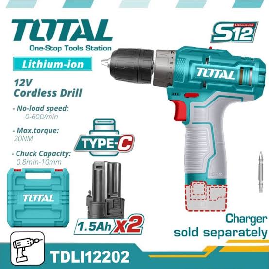 Cordless Drill With Double Battery TDLI12202 Total Brand